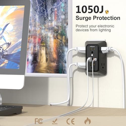 JcBlaon Outlet Extender Surge Protector - 6 Outlet Splitter with 4 USB Ports (2 USB C), Multiple Plug Expander Wall Charger, 3 Sided Multi Plug Wall Adapter Power Strip for Home Office Travel-ETL — view 5
