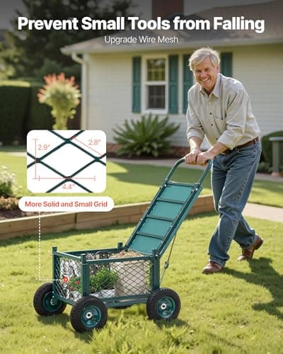VEVOR Rolling Garden Cart with Seat, Metal Rolling Garden Work Seat with Wheels, Supports up to 400 LBS, Heavy Duty Gardening Cart Scooter, Outdoor Wagon & Stool on Wheels for Lawn, Patio, Backyard — view 4