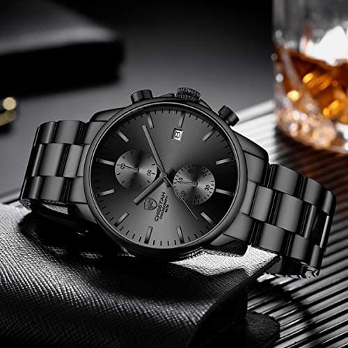 GOLDEN HOUR Men's Watches with Stainless Steel and Metal Casual Waterproof Chronograph Quartz Watch, Auto Date in Grey Hands — view 5