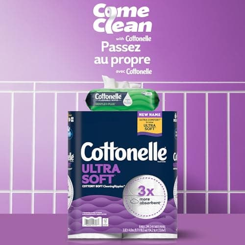Cottonelle Toilet Paper, 12 Mega Rolls = 48 Regular Rolls, Ultra Soft (Formerly Ultra Comfort), Soft Bathroom Tissue, 244 Sheets per Roll, Packaging May Vary — view 4