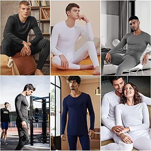Thermal Underwear for Men Long Johns Set Fleece Lined Winter Cold Weather-Black L — view 6