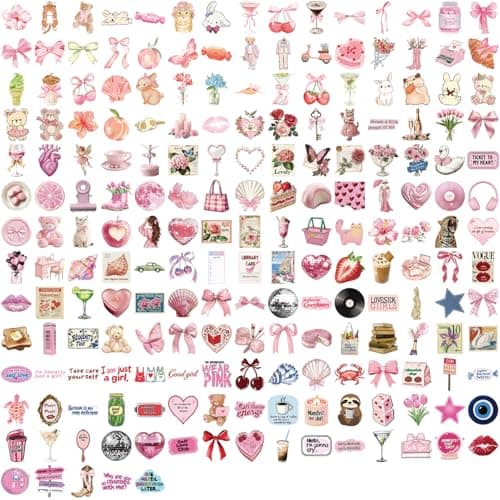 200PCS Pink Coquette Stickers, Aesthetic Girly Cute Bow Tie Sticker for Girls Women Teens Adults, Inspirational Preppy Vintage Y2K Decals for Laptop Water Bottles Guitar Computer — view 5
