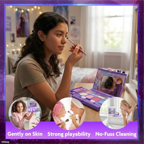 Disney Frozen Kid Makeup Set for Girls with Mirror Includes 14 lip glosses, 4 Body Shines,6 Brushes Make Up Beauty Kit Box Set for Girls Kids Tweens by Townley Girl — view 4