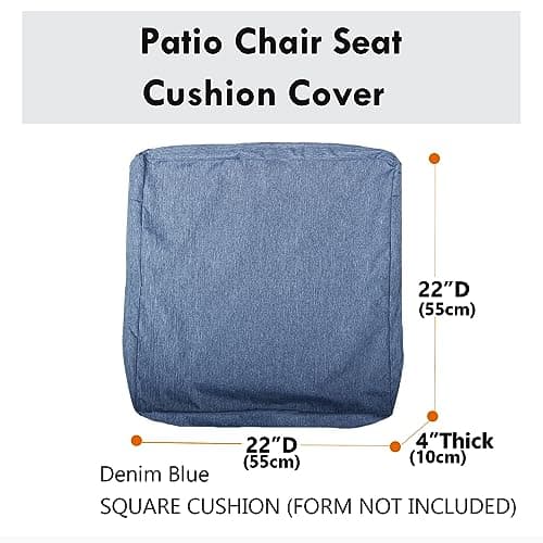 youngseahome Patio Seat Cushion Covers,Washable Slip Covers Replacement,Waterproof Outdoor Furniture Chair Cushion Pillow Seat Cover for Couch,Garden,Sofa,Denim Blue,22"×22"×4"(4 Covers Only) — view 3