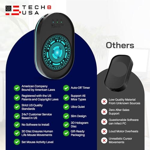 TECH8 USA Undetectable Mouse Mover Jiggler with Ambient Glow Ring and Hologram Disc for Laptops, PC, No Software, Random Movement, Designed, Patented and Trademarked in USA - 3D Hologram Alien — view 6