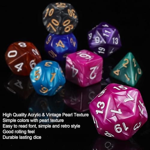 QMay Polyhedral Dice Set - 7 x 7 (49 Pieces) DND Dice with 7PCS Black Drawstring Bags Great for Dungeons and Dragons, RPG, MTG,Role Playing Table Games D4 D6 D8 D10 D% D12 D20 — view 5