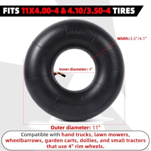 AR-PRO 11x4.00-4 Replacement Inner Tubes with TR87 Bent Valve Stem – Butyl Rubber Tire Tubes for Hand Truck, Lawn Mower, Wheelbarrow, Garden Cart – Fits 4.10/3.50-4 Tires (2 Pack)