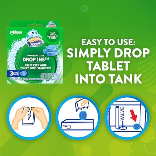 Scrubbing Bubbles Continuous Clean Toilet Drop-Ins, Automatic Blue Toilet Bowl Cleaner, Septic-Safe Tank Tablets Remove Hard Water Minerals & Limescale, Stain & Smell Protection, 3 Count (Pack of 1) — view 4