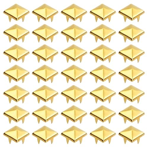 Hoxfly 100Pcs Square Rivets, 10 mm Four Jaw Square Spike Studs, DIY Leathercraft Spike Rivets, Metal Pyramid Rivet Studs for Leather Clothing Shoes Bracelets Handbags DIY Punk Rock Jewelry (Gold) — view 7