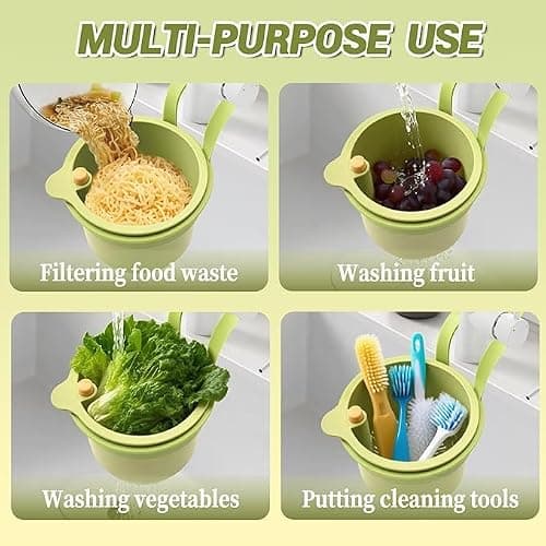 Kitchen Sink Strainer Basket, Faucet Hanging Strainer, Multi-Functional Food Colander,Press Automatic Dumping Kitchen Draining Basket, Corner Sink Trash Catcher for Food Waste — view 5