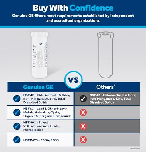 GE XWFE Refrigerator Water Filter, Genuine Replacement Filter, Certified to Reduce Lead, Sulfur, and 50+ Other Impurities, Replace Every 6 Months for Best Results, Pack of 1