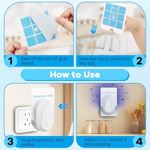 Flying Insect Trap Kit Indoor Fly Trap Fruit Fly and Gnat Trap w/ 2 Traps and 6 Sticky Refills Plug-in Device Bug Catcher for Mosquitoes, Moths, and etc — view 4