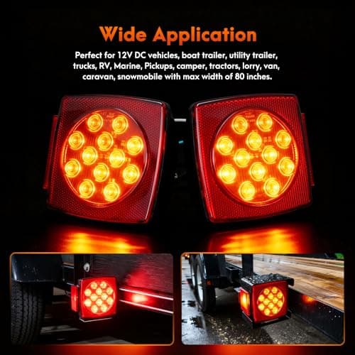 Lcrslitx LED Trailer Light Kit, IP67 Submersible Trailer Lights 12V DOT, Stop/Tail/Turn Boat Trailer Lights with 13.7" ID Bar, 6 Marker Lights, 25 ft Protective Wiring Harness, License Plate Bracket — view 4