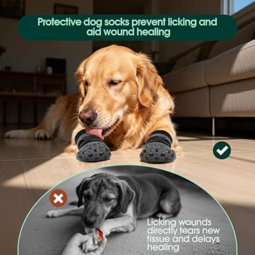 Kuoser Dog Socks with Grippers to Prevent Licking Paws, 4 Pcs Non Slip Dog Booties Paw Protector for Hardwood Floors, Double Sides Dogs Grippy Socks for Small Medium Large Senior Dogs — view 4