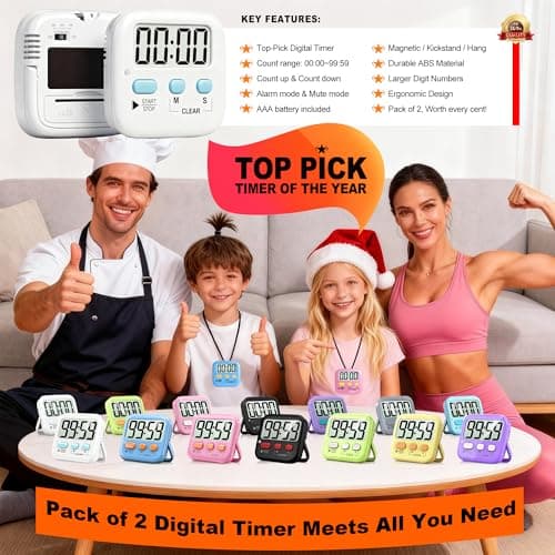 Antonki 2 Pack Digital Timer for Kids, Magnetic Countdown Kitchen Timers for Cooking, Egg, Classroom, Teacher, Exercise, Study, Oven - Battery Included — view 7