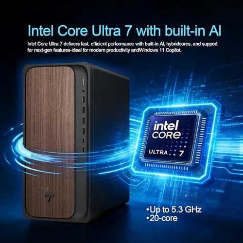 HP OmniDesk Desktop Computer, Intel Core Ultra 7 265, 16GB DDR5 512GB SSD, Sleek Dark Wood Design, AI-Ready Performance, Windows 11 Pro with Dockstation — view 3