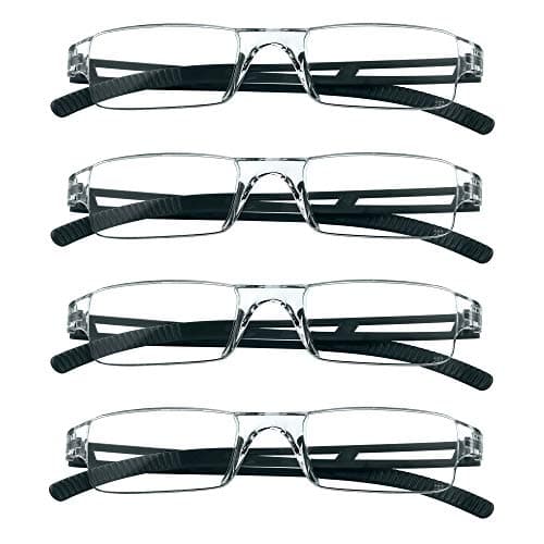 LifeArt Blue Light Blocking Reading Glasses, 4-Pack Men’s and Women’s Rectangular Frame, Anti-Reflective Lenses, +2.50 Magnification