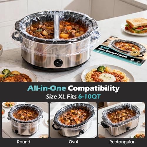KOOC Slow Cooker Liners, 30 count 14" x 22" Extra Large Size Cooking Bags Fits 6-10 Quart Pots, Disposable Cooking Trays Suitable for Oval & Round & Retangular Pot