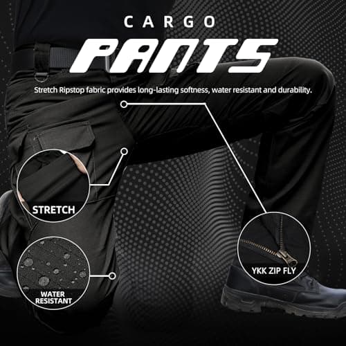 Hiwise Men's Stretch Tactical Pants Water Resistant Ripstop Cargo Pants Outdoor Lightweight EDC Work Hiking Pants (Black, 34WX32L) — view 3