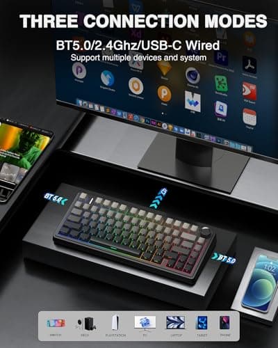 AULA F75 Pro Wireless Mechanical Keyboard,75% Hot Swappable Custom Keyboard with Knob,RGB Backlit,Pre-lubed Reaper Switches,Side Printed PBT Keycaps,2.4GHz/USB-C/BT5.0 Mechanical Gaming Keyboards — view 2