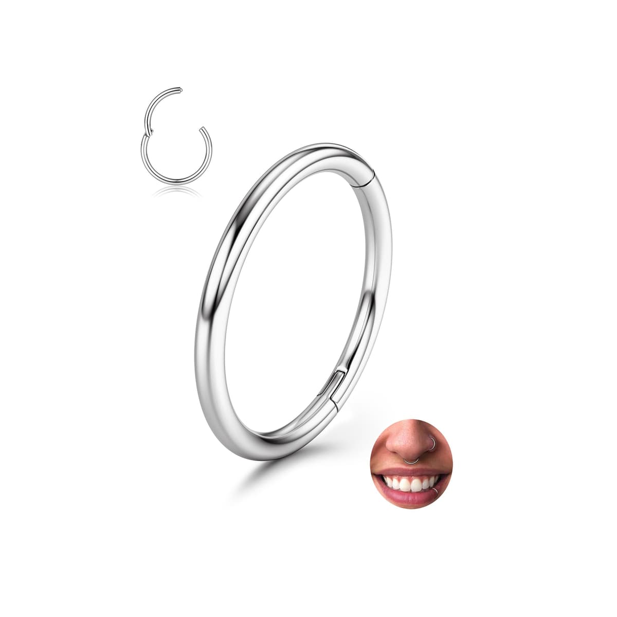 BodyBonita Piercing Nariz Aros con Bisagra - 316L Acero Quirúrgico sin Costuras Septum Piercing Labio CartíLago Hélix Daith Caracola Trago Torre Oro/Plata/Negro/Oro Rosa/Azul/Arcoíris — view 9