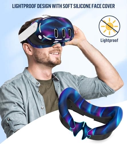 YRXVW Silicone Cover Set Compatible with Oculus/Meta Quest 3, Touch Controller Grips Cover, VR Shell Cover, Facial Interface Cover, Protective Lens Cover, Tempered Glass Lens Caps (Aurora Blue) — view 5