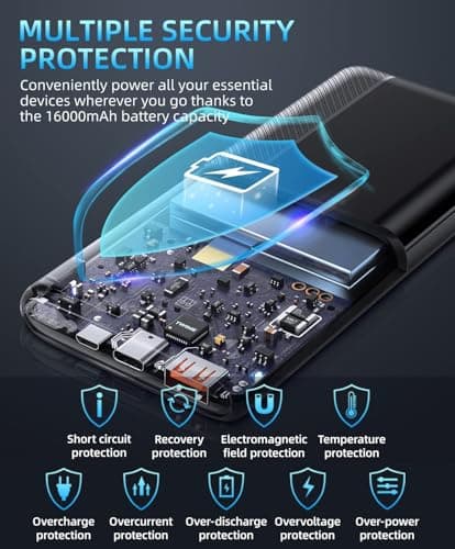 Power-Bank-Portable-Charger - 16000mAh Power Bank Support PD 30W and QC4.0 Fast Charger wiht Built-in 2 Output Cable and LED Display for iPhone and Android Phones and Most Electronic Devices — view 5