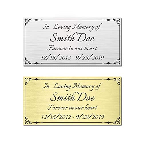 2" H x 4" W, Custom Elegant Engraved Plate, Personalized Memorial Plaque, Brushed Stainless Steel or Brass Laser Engraved Name Plates with Adhesive Backing or Screws, Square Corner (Silver, Gold)