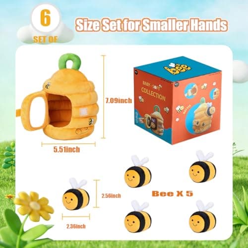 Baby Toys 6-12 Months- Baby Soft Beehive Toy with 5 Sensory Bees Soft Plush Montessori Toy with Rattles, Crinkle & Mirror Gift for 1 Year Old Boys & Girls Shower & First Birthday Present(Yellow) — view 2
