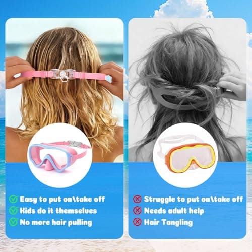 COOLOO Kids Goggles with Nose Cover, 180° Wide View Swimming Goggles for Kids 4-16, No More Hair Snags Anti-Fog No-Leak Snorkel Mask for Boys Girls Youth — view 3