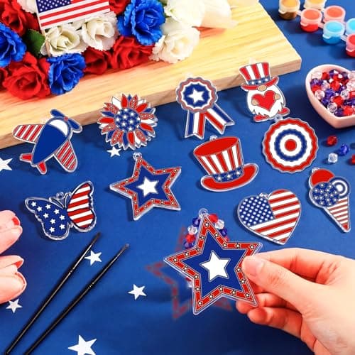 WinnerWhy 30 Sets 4th of July Crafts Bulk, Patriotic 250th Anniversary Stained Glass Sun Catcher Art Kits for Memorial Day Home Party Project Activities Hanging Ornaments — view 4
