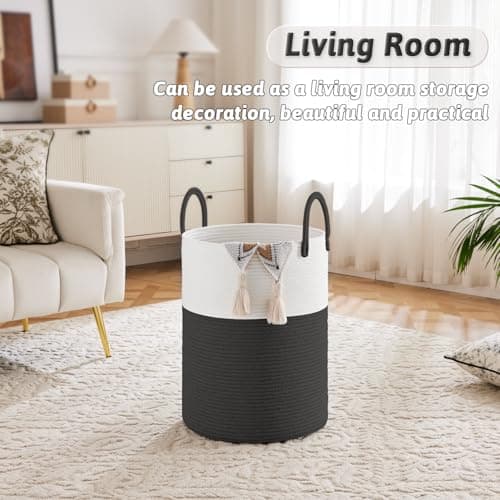 Artfeel Laundry Basket,Woven Cotton Rope Laundry Hamper,40L for Decorative Storage of Dirty Clothes,Toys and Blankets in Bathroom,Baby Room and Living Room — view 4