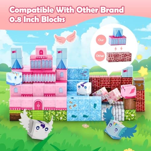 PINKCAT 100PCS Magnetic Blocks, Kids Building Pink Fantasy Castle Cubes, Stacking Tiles, STEM Sensory Toys for Toddlers, Kids Travel Essentials Toy, 3 4 5 6 7 8-12 Years Girls Boys Gifts — view 3
