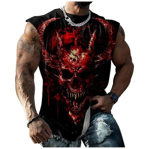 Mens Muscle Shirts Sleeveless Muscle Tank Top Summer Devil Graphics Novelty Bodybuilder Workout Gym Shirts Men Comfortable Tank Tops Suitability Cycling,Black Devil,M