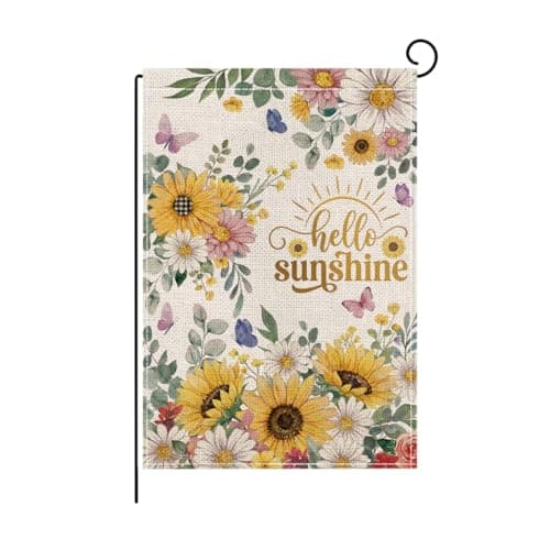 wyooxoo Spring Summer Hello Sunshine Garden Flag 12x18 Inch Double Sided Seasonal Floral Garden Flag Outside Burlap Farmhouse Small Yard Flag