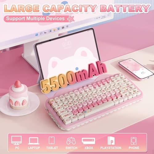 YUNZII C75 Wireless Mechanical Keyboard, 75% Layout Hot Swap Creamy Keyboard NKRO, Cute Keycaps RGB Backlit Gasket Mount, Cute Cake Design BT5.0/2.4G/USB-C for Win/Mac (Pink, Candy Linear Switch) — view 3