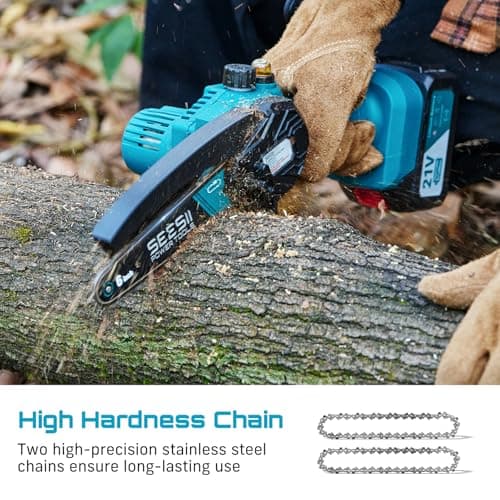 SEESII Mini Chainsaw 6 Inch: Electric Chainsaw with 2PCS 4000mAh Batteries & Oiler - 900W Motor for Quick Work - Saw for Branch Cutting - Gifts for Father Day Men Women Dad Mom Gardener (M6 Pro) — view 5