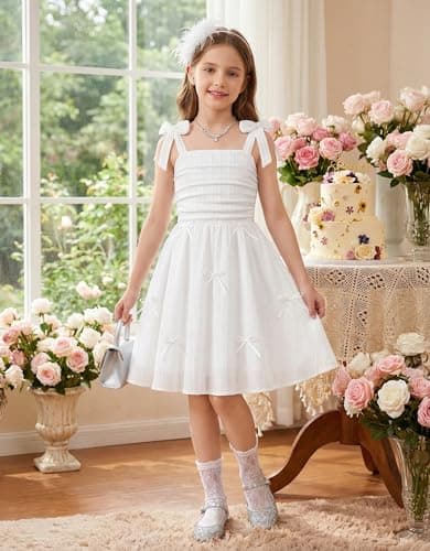 Arshiner Tween Girl Summer Sundress White Party Beach Wedding Spaghetti Strap Midi Dresses for 11-12 Years — view 5