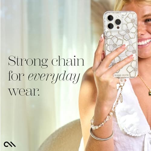 Case-Mate Phone Charm Wrist Strap w/Pearls & Crystals - Crystal Pearl Gold — view 7