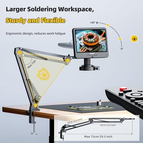 LINKMICRO LM109A 10.1'' LCD Digital Microscope with Screen for Adults, Soldering Electronics Microscope [Flex Arm Stand] 260X Full View Error Coins Camera Magnifier with 56 LED Ring Light, PC View — view 2