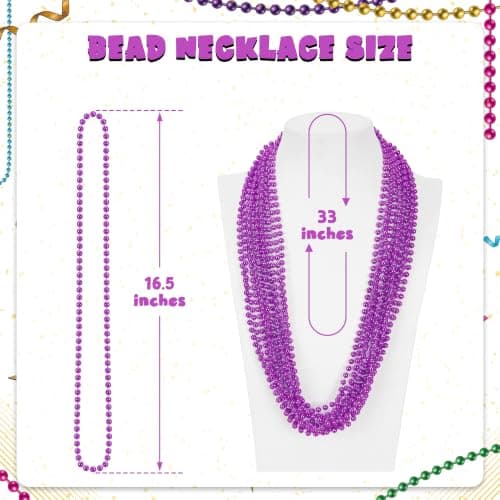 Huskein 12 PCS Purple Mardi Gras Beads, 33" Mardi Gras Beads Bulk, Purple Bead Necklace, Mardi Gras Favors Accessory Set, Round Beads Necklaces for Mardi Gras Carnival Celebrations