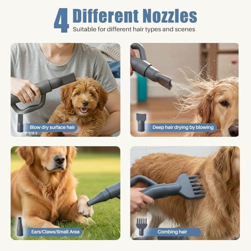 KMFurnila Dog Hair Dryer, Low Noise Pet Dryer for Cats, 1550W High Velocity Pet Blow with Heater for Grooming, Dogs Other Animals Hair Trimmer, Grey — view 4