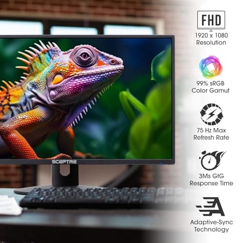 Sceptre 24-inch Prime Monitor Thin 1080p LED Monitor 99% sRGB 2x HDMI VGA Build-in Speakers, Machine Black (E248W-19203R 2025 Series) — view 2