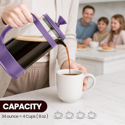 Utopia Kitchen 34 Ounce 1 Liter French Press Coffee Maker, Tea Maker, Travel Coffee Presses, Heat Resistant Thickened Borosilicate Coffee Pot for Camping Travel Gifts, Plum Pack of 1 — view 5