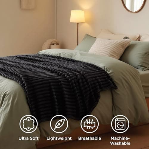 Bedsure Living Room Decor Home Black Throw Blanket Gifts for Women Men, Soft Fluffy Fleece Cozy Fuzzy Plush Warm Couch Bed Blanket, Bedroom Spring Decor Black Gifts for Him Her, 50x60 — view 5