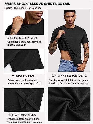 Boyzn Men's 3 Pack Cotton T-Shirts, Men's Short Sleeve Tees, Crewneck Cotton T-Shirts for Men Black/White/Grey-L — view 4