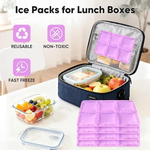 Upelf 4Pcs Reusable Ultra‑Thin Ice Packs for Lunch Boxes & Cooler, 6"x4"x0.7" Leakproof Foldable Cooling Packs, Space‑Saving Cold Packs for Food Storage, Picnic — view 3