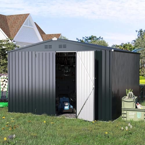U-MAX Shed 10'x10' Storage Sheds, Large Metal Storage Sheds & Outdoor Clearance, Steel Backyard Shed with Lockable Doors, Utility and Tool Storage for Garden, Patio in Dark Grey — view 5