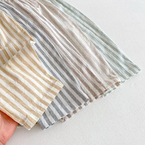 Toddler Boys Cute Striped Pants Baby Girls Baggy Cotton Linen Sweatpants with Drawstring Summer Elastic Waist Barrel Joggers Breathable Lightweight Trousers,Coffee, Size 12-18 Months — view 5