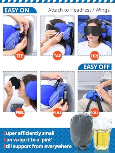 SARISUN Travel Pillow, Neck Pillow with Eye Mask, Airplane Pillow for Long Flight Sleeping Travel, Kids Travel Pillow for Car, Road Trip Car Headrest, Stop Bobblehead, Neck Pain Relief, Black — view 3